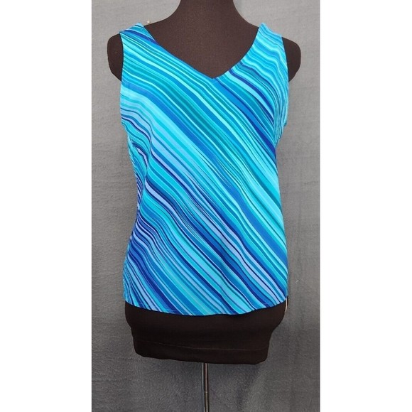 2 pc Virgo Petite Womens‎ 6P Sheer Blouse Long Sleeves Turquoise Shell Buttons - Picture 5 of 16